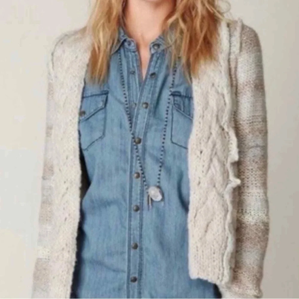 FREE PEOPLE GRAY OFF-WHITE CHUNKY LONG SLEEVE CARDIGAN SWEATER WOMENS SMALL